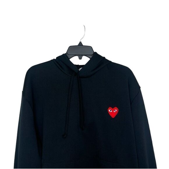 Comme des Garçons PLAY Black/Red Embroidered Heart Logo Pullover Hoodie Size XL - Picture 4 of 13